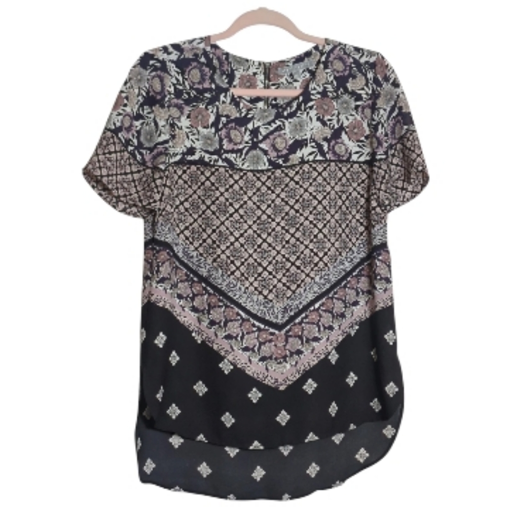 Whimsical Small Mixed Pattern Lightweight Blouse Boho Eclectic Artsy Folkcore